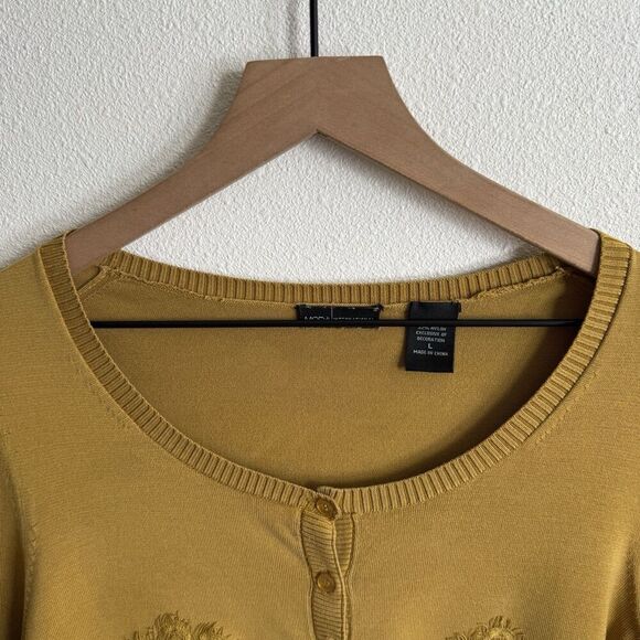 Vtg Y2K Moda International Sweater Womens Large Mustard Yellow Cardigan Lace 90s - Picture 8 of 14